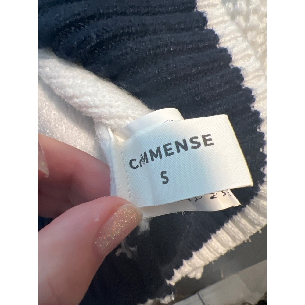 NWOT Commense Women's Striped Knit Sweater‎ Button Up Collar White Black Size S - Picture 5 of 5